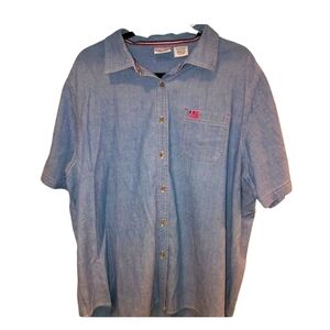 Carolina Blues 20W denim button down shirt with American flag on front pocket